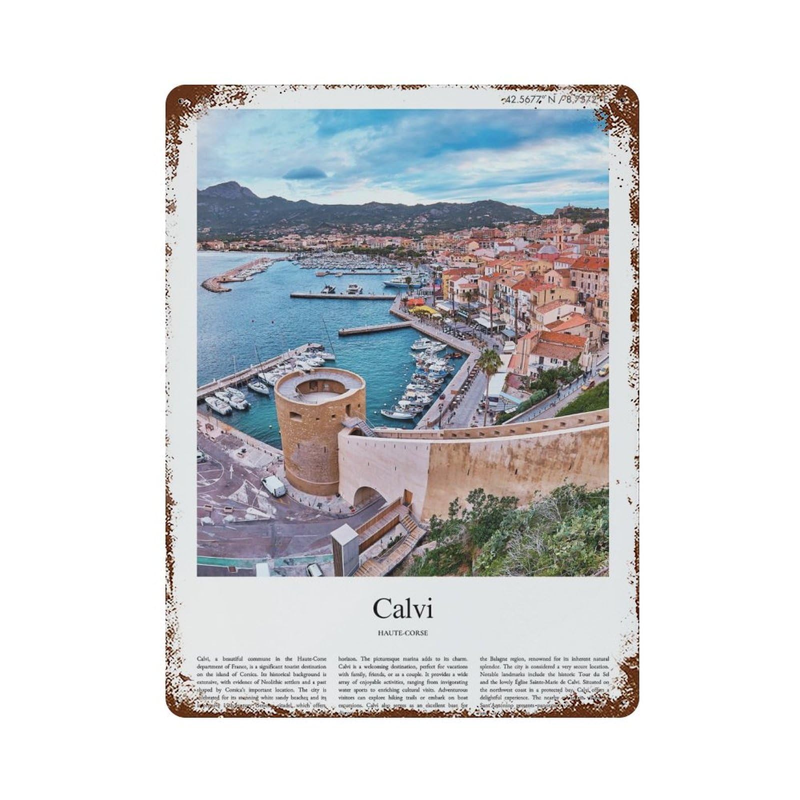 xiaoxiaoshen Calvi Haute-corse City Scenery Wall Decor Art Metal Tin Poster Modern Home Decor Art Home Bar Shop Decorations Vintage Sign 40x30cm