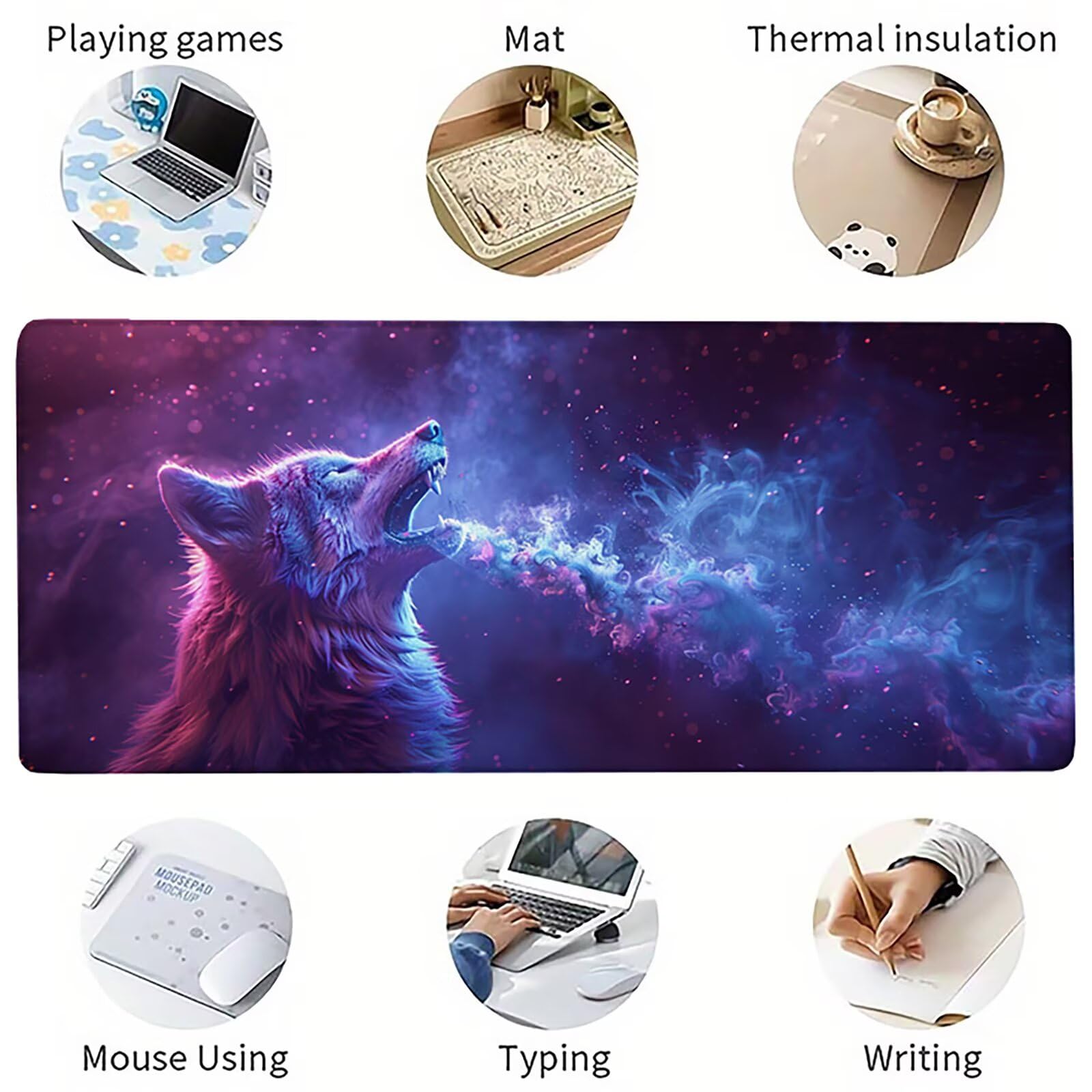 Azul Alfombrilla Ratón XXL 1600x800x3mm, Lobo Grande Mouse Pad I-4504 | Alfombrilla Ratón Gaming Mejora la Precisión y la Velocidad, Alfombrilla Escritorio para Jugadores de PC, Oficina
