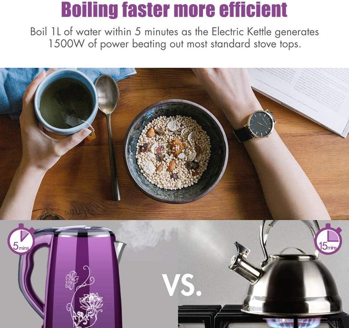 Kettles, Electric Kettle 2.3L Large Capacity High Power for Fast Heating Electric Tea Kettle,Stainless Steel Kettle,Cordless Kettle Auto Shut-Off Seamless Liner,1500W