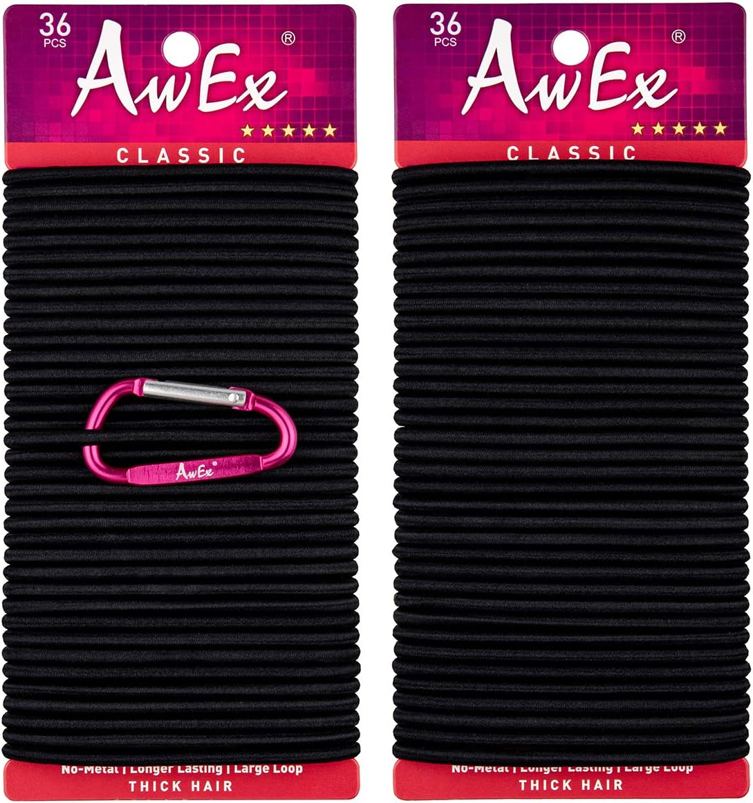 AwEx Hair Ties for Thick Hair, 4 mm (0.16 Inch) Thick, 170 mm (6.7 Inches) Long, No Metal Elastics, Big Hair Bands, 72 Count