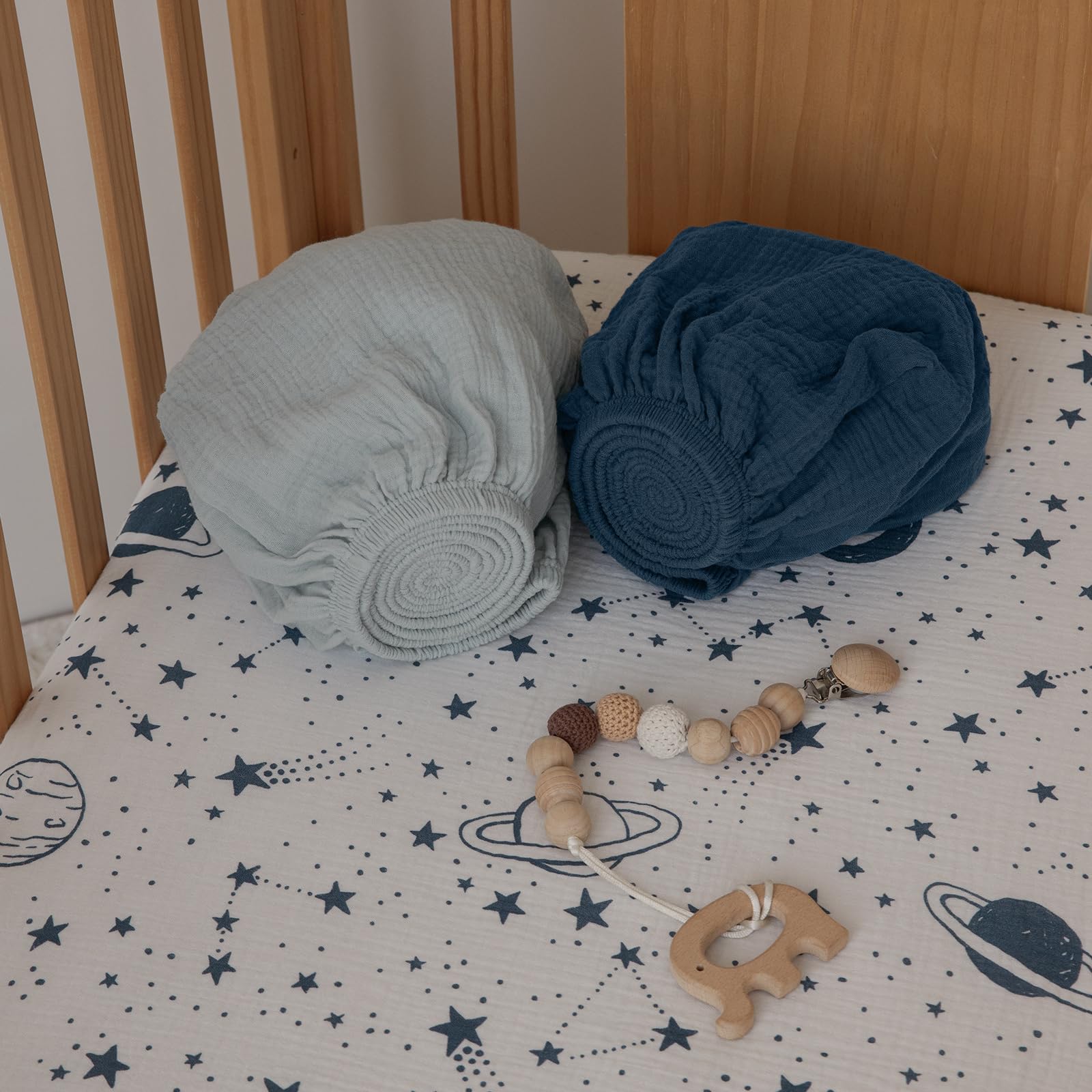 Gllquen Baby Confezione da 3 lenzuola in mussola per mini culla, traspiranti, con angoli, in morbido cotone confortevole, per neonati e ragazze, con angoli universali, per mini culla, 96,5 x 66 cm