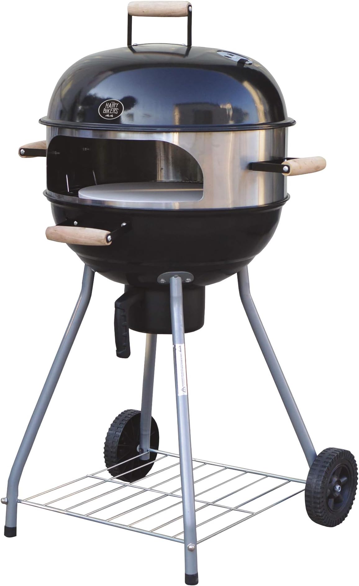 Hairy Bikers GDW1008 Charcoal 2-in-1 Portable Kettle BBQ Oven Ideal for Outdoor Garden, Includes 12" Pizza Stone and 18" Chrome Grill Plate with Removable Ash Catcher for Easy Cleaning-(Steel)