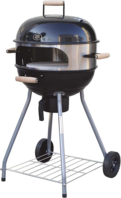 Hairy Bikers Gdw1008 Charcoal 2 In 1 Portable Kettle Bbq Pizza Oven Ideal For Outdoor Garden Includes 12 Pizza Stone And 18 Chrome Grill Plate With Removable Ash Catcher For Easy Cleaning Steel