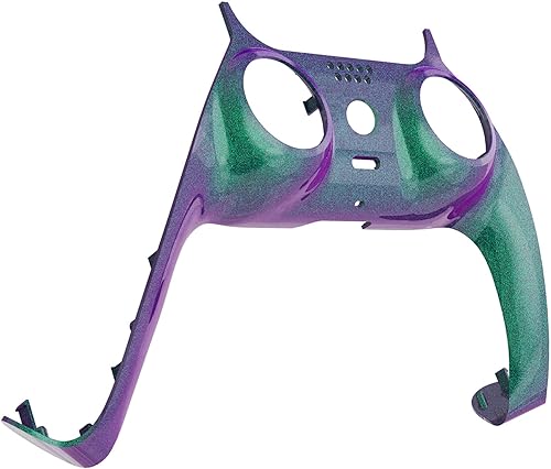 Vista 4 de eXtremeRate Carcasa Decorativa Brillante Verde Camaleón Morado Compatible con Controlador p s 5, Carcasa de Clip de Repuesto DIY, Cubierta de Placas
