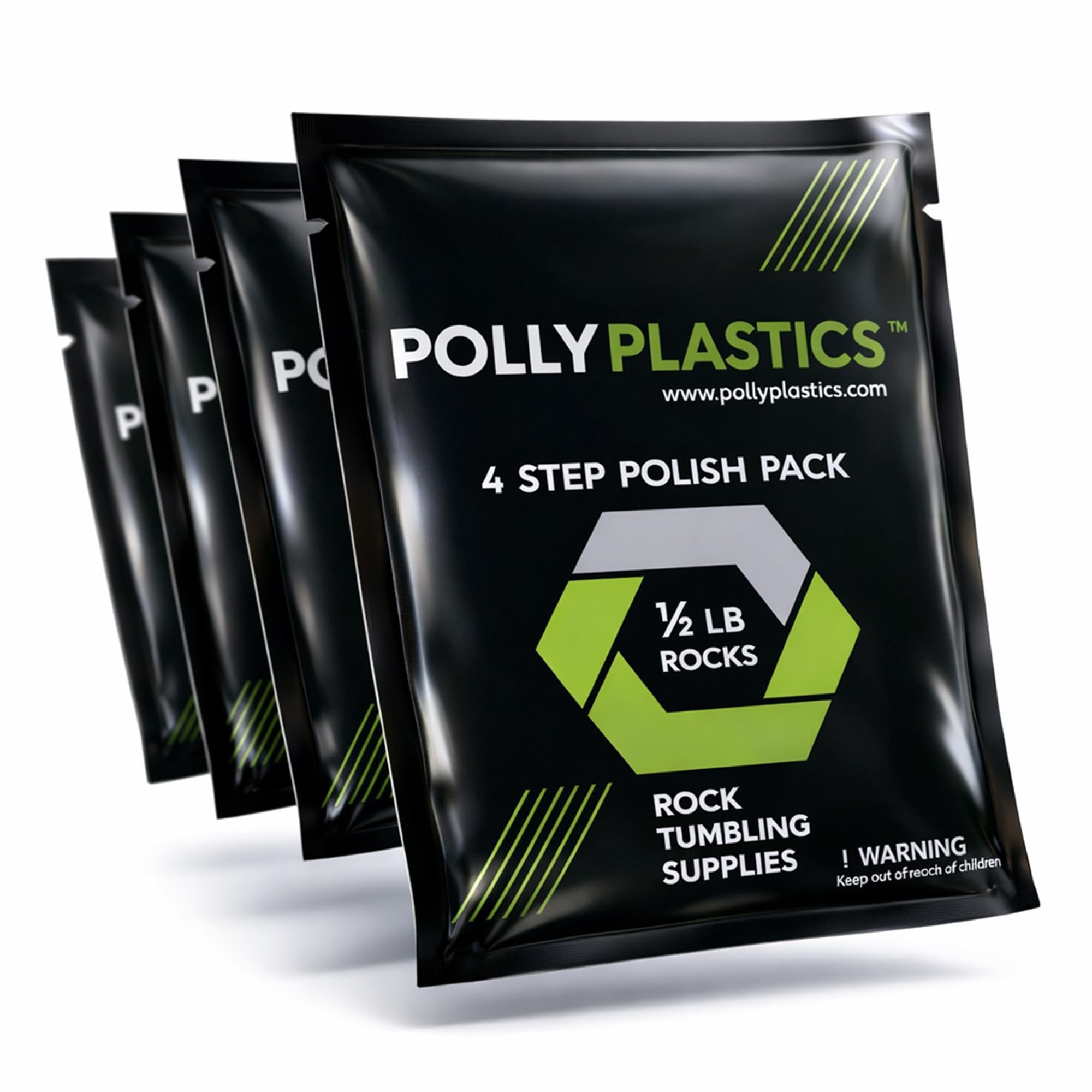Polly Plastics Rock Tumbler Grit and Polish | 4-Steps Supplies for Tumbling and Polishing Stones and Gems | Professionals Adults and Kids | New Sachet Size for Enhanced Tumbling at Unbeatable Value