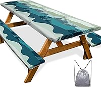 Vista 53 de Funda de mesa de picnic con fundas para bancos, elementos esenciales de camping, mantel de camping impermeable y a prueba de viento con bolsa
