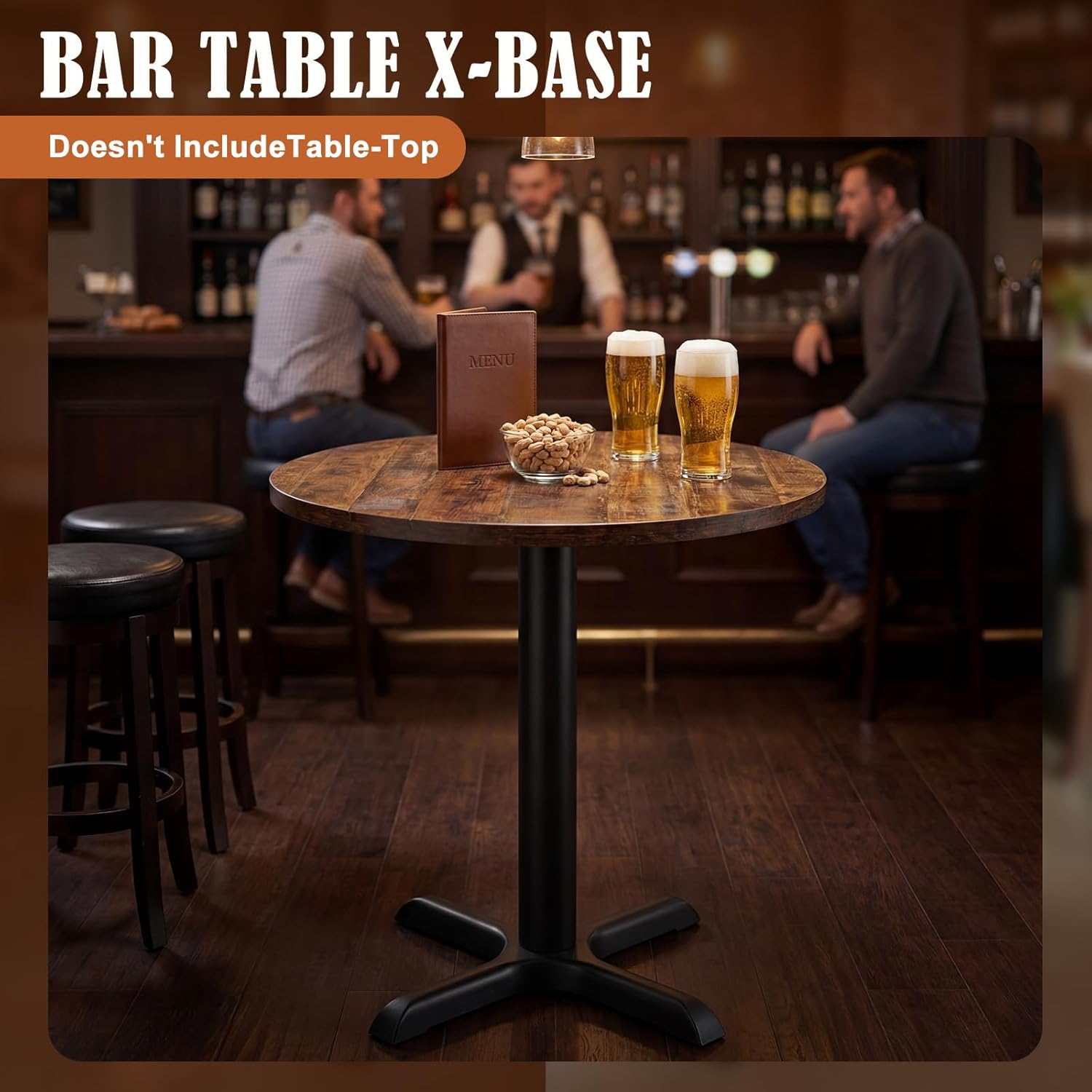 Leinuosen 2 Pack Heavy Duty Table Base 22'' x 22'' Cast Iron X-Base with 3" Dia. Bar Height Column, 500 Lbs Capacity, for Restaurant Cafe Dining Tables