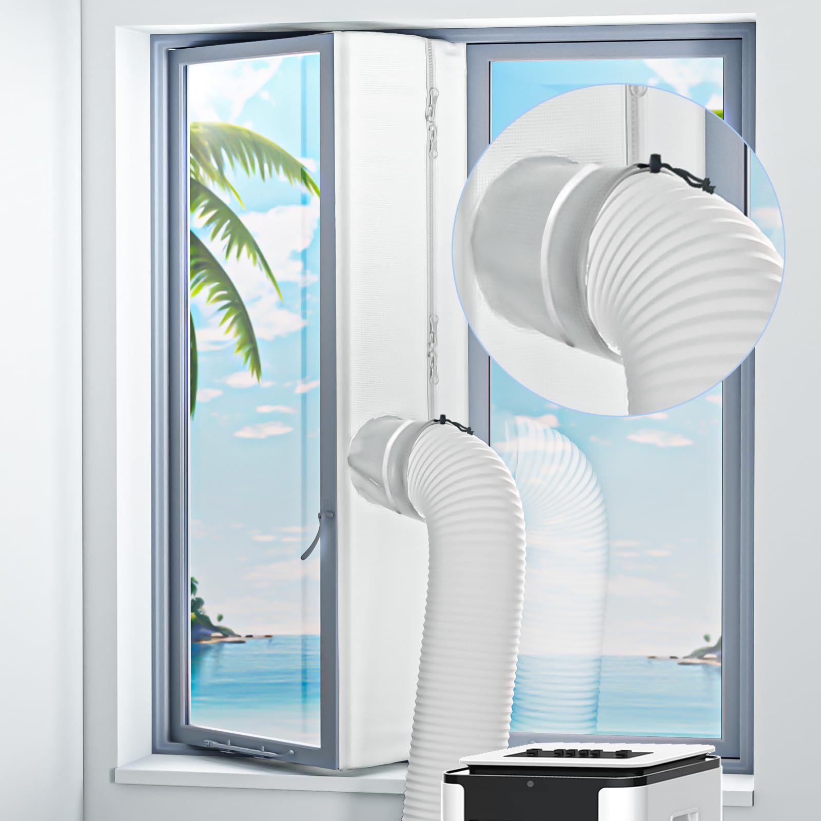 Hon&Guan Fensterabdichtung 300cm für Mobile Klimageräte, Doppelter Reißverschluss Wärmedämmend Wasserdicht Abriebfest Geeignet für fensterabdichtung Klimaanlage Dachfenster, Flügelfenster