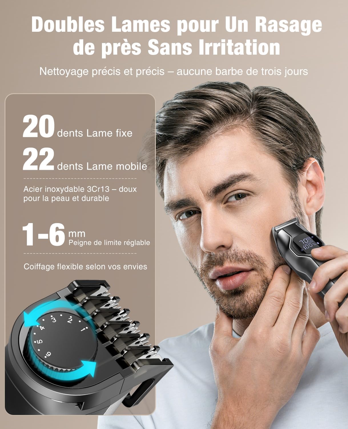 kensen Tondeuse Corps Homme 4-en-1 6000/7000 tr/min Tondeuse Moustache Homme 210 Mins d'Autonomie Tondeuse Barbe、Cheveux、Nez IPX7 Étanche Rasoir Intime USB-C Écran LED Pour De La Tête Aux Pieds