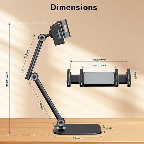 Miniatura 6 de Soporte para tablet para iPad, soporte de teléfono con base resistente para escritorio, soporte plegable ajustable multiángulo compatible con