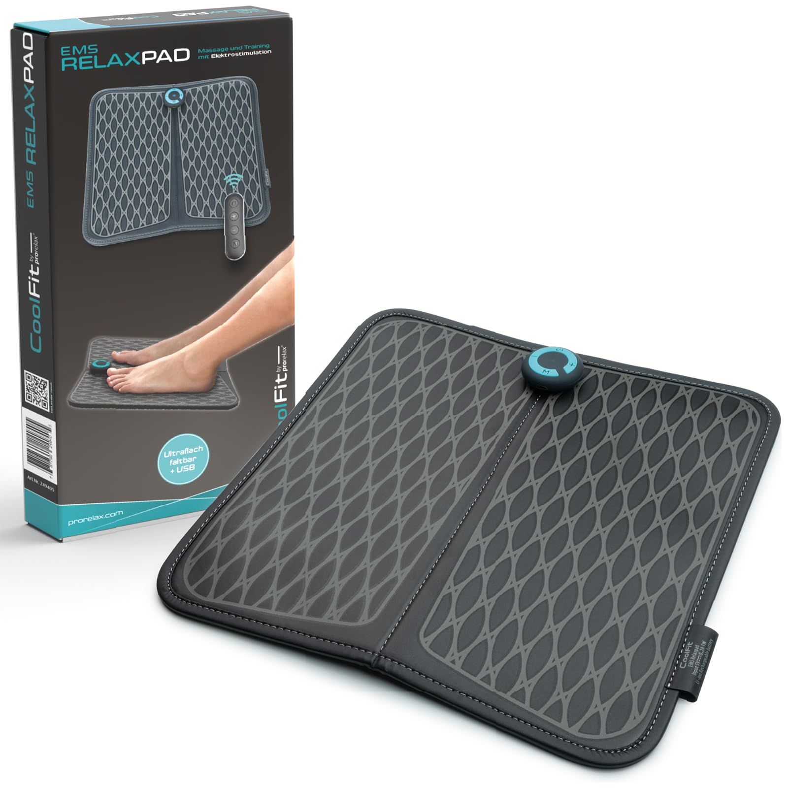 prorelax CoolFit Relax Pad | Durchblutungs-Stimulator | abschwellend, durchblutungsfördernd, schmerzlindernd in Knie, Waden und Oberschenkel | EMS-Fußmassage | medikamentenfre