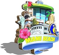 Vista 2 de Imán de madera para nevera, diseño 3D de Miami Beach, Florida, Estados Unidos, decoración de recuerdos coleccionables, hecho a mano