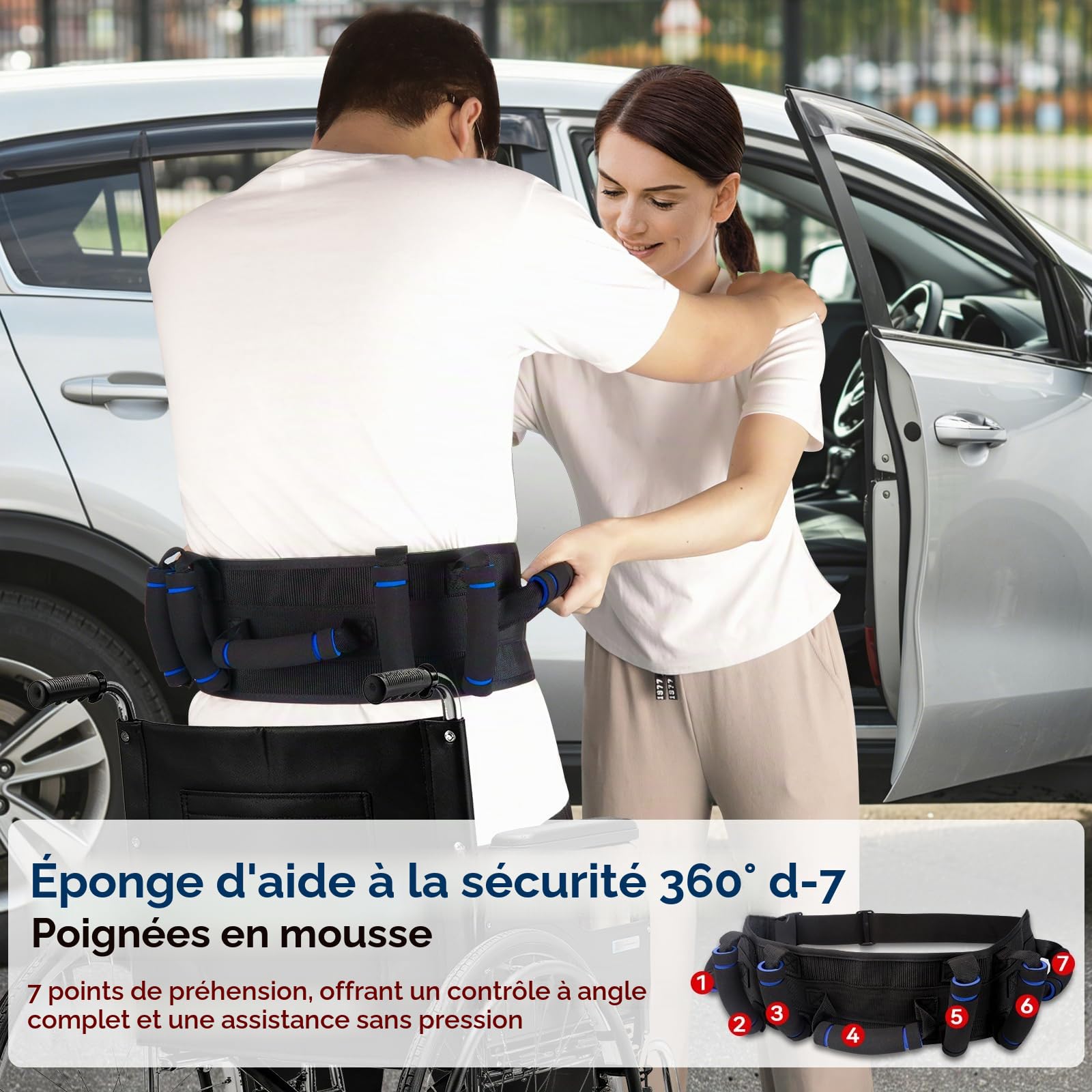 Ceinture de gait avec poignées, ceinture de transfert pour personnes âgées, ceintures de guise pour patients, ceintures de guêtre pour personnes âgées, poignées en caoutchouc
