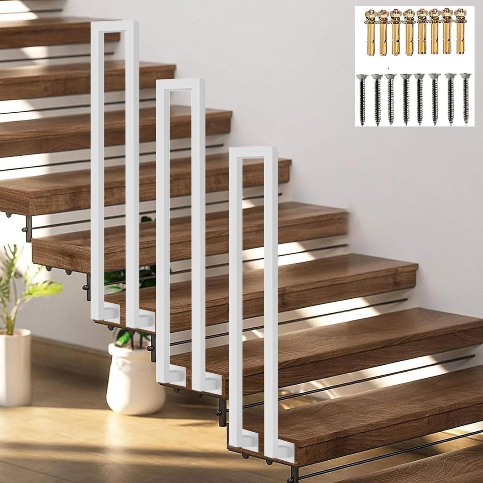 Zyntho White U Shaped Hand Rails For Stairs, Side Mount Indoor Stair Railings, 35-100Cm Railings For Outdoor Steps, For Indoor And Outdoor Garden Attic Steps Decoration Staircase Handrails(100Cm/3.3Ft)