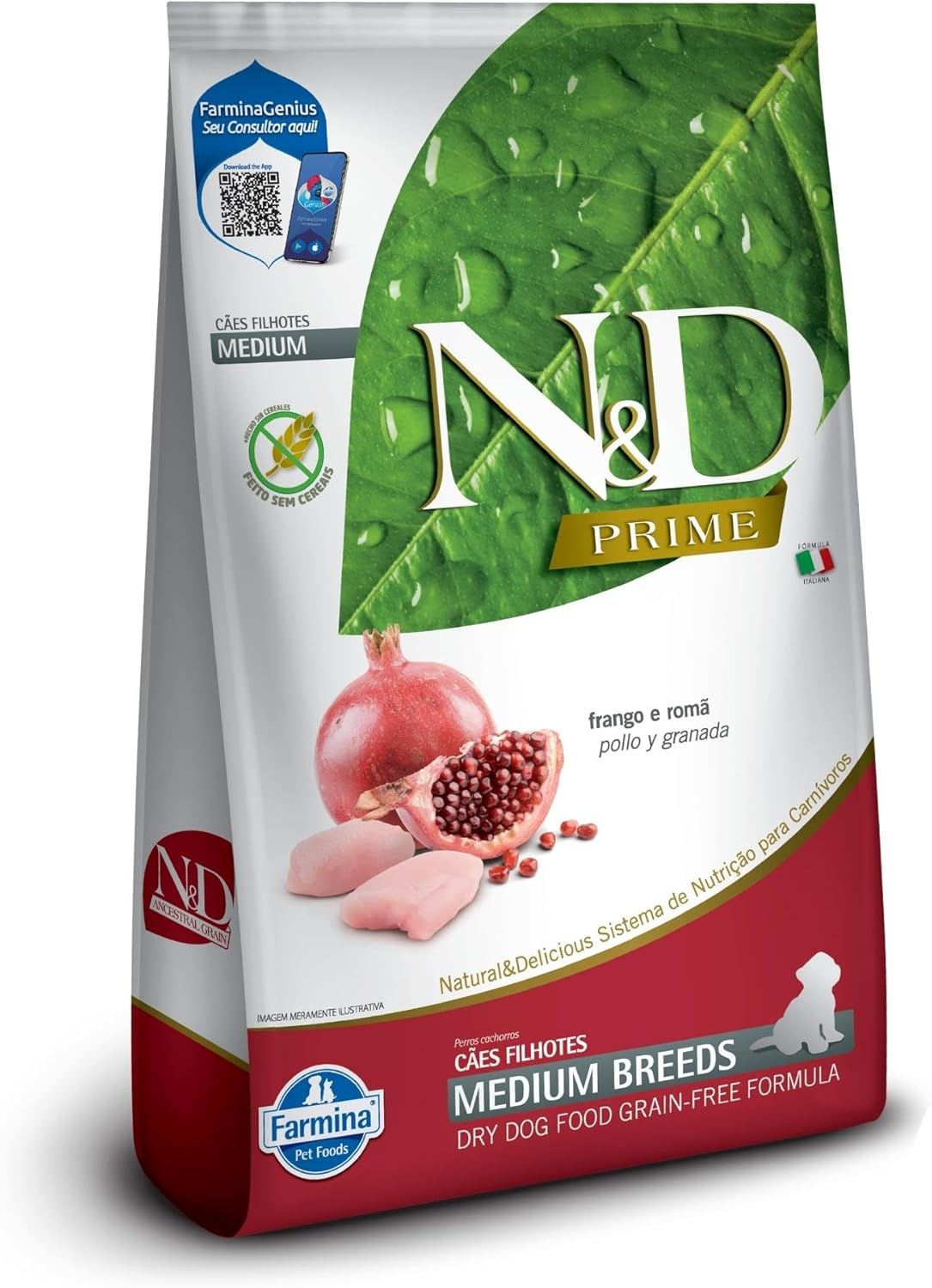 N&D PRIME Ração Farmina N&D Prime Frango E Romã Cães Filhotes Raças Médias - 10 1Kg