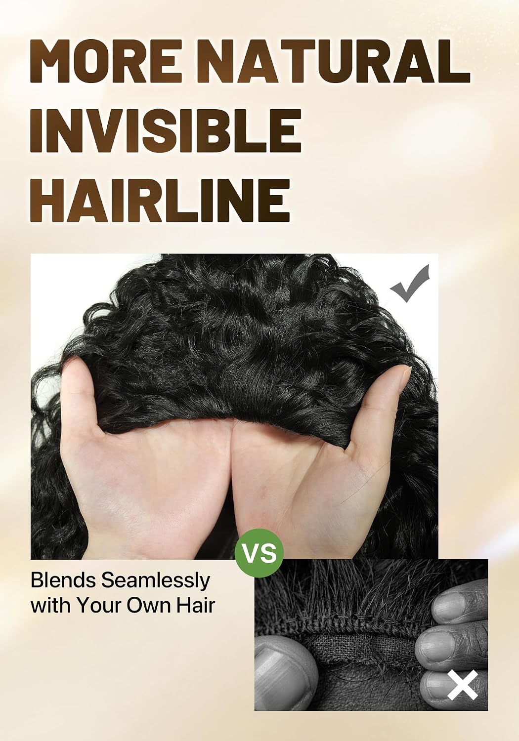 CROWNA Burmese Curly Half Wig for Women, Natural Black, 20 Inches Memory Fiber, Glueless Wear & Go, Flip Over, Improved Styling Durability
