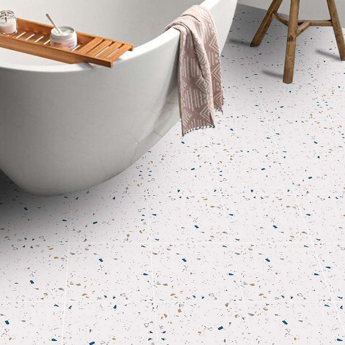 LMYSXAOZ Tile Stickers 20x20 CM White Terrazzo Kitchen for Bathroom Stick on Wall Tiles Backsplash Self-Adhesive Vinyl Home Decoration