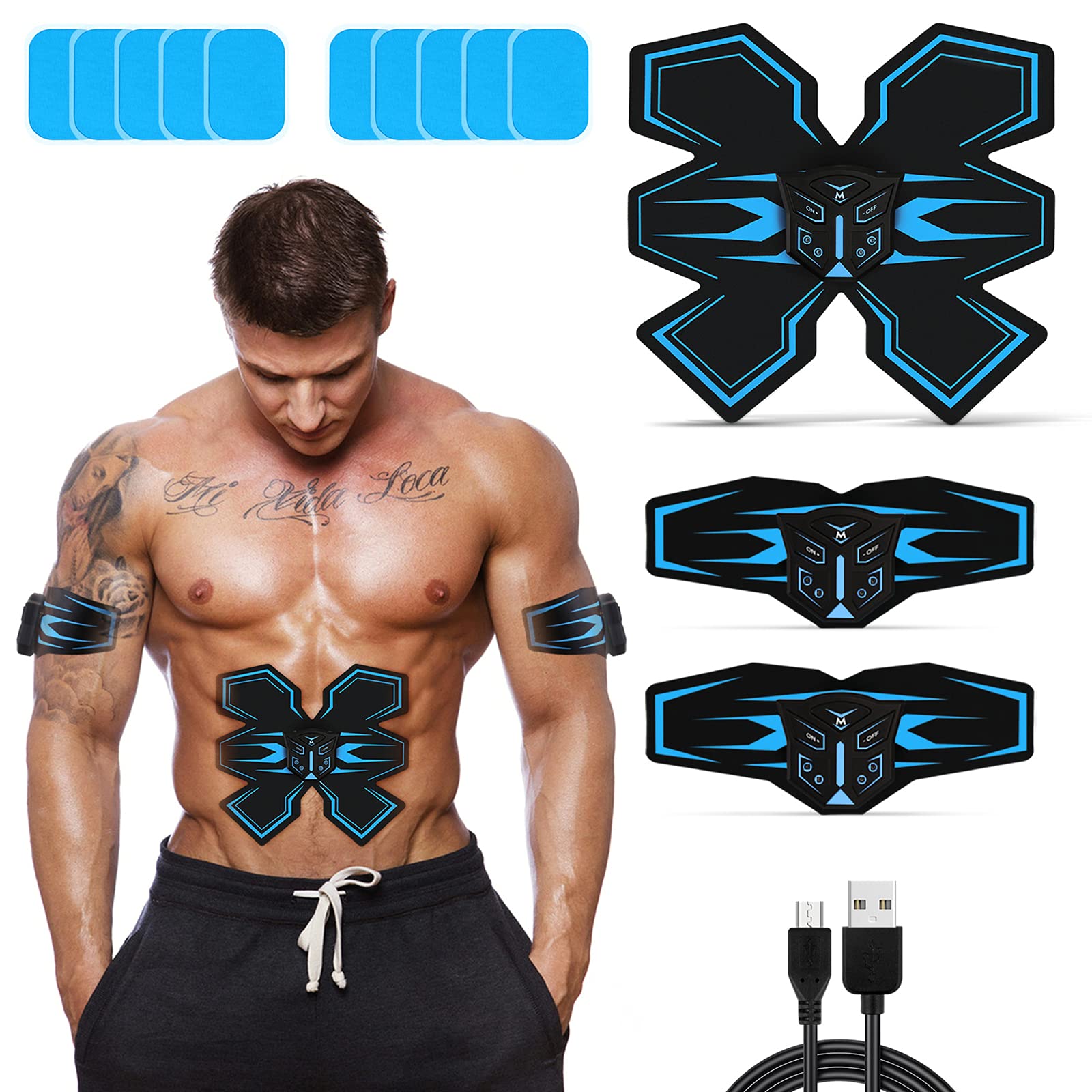 TW Tenswall EMS Muscle Stimulator, Abs Trainer with 6 Modes 9 Intensity, USB rechargeable Fitness Device for Back/Arm/Leg/Abdominal Trainer Men And Women
