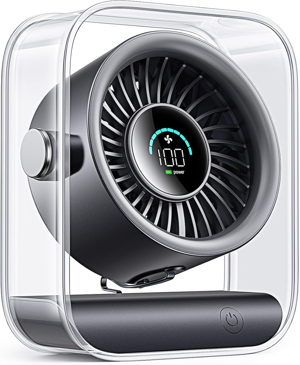 DIGIX USB Rechargeable Desk Fan, Small Portable Table Fan with 100 Speeds Turbo Airflow, 90° Tilt Quiet Desktop Fan for Bedroom with LED Display, Personal Cooling Fan for Travel Office Camping (Black)