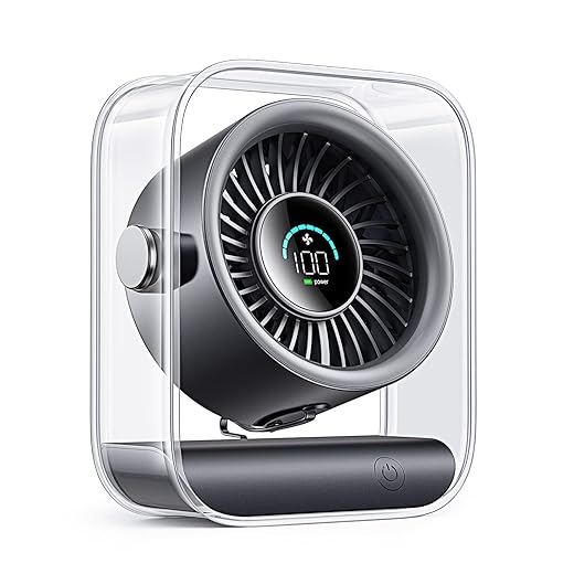 DIGIX USB Rechargeable Desk Fan, Small Portable Table Fan with 100 Speeds Turbo Airflow, 90° Tilt Quiet Desktop Fan for Bedroom with LED Display, Personal Cooling Fan for Travel Office Camping (Black)
