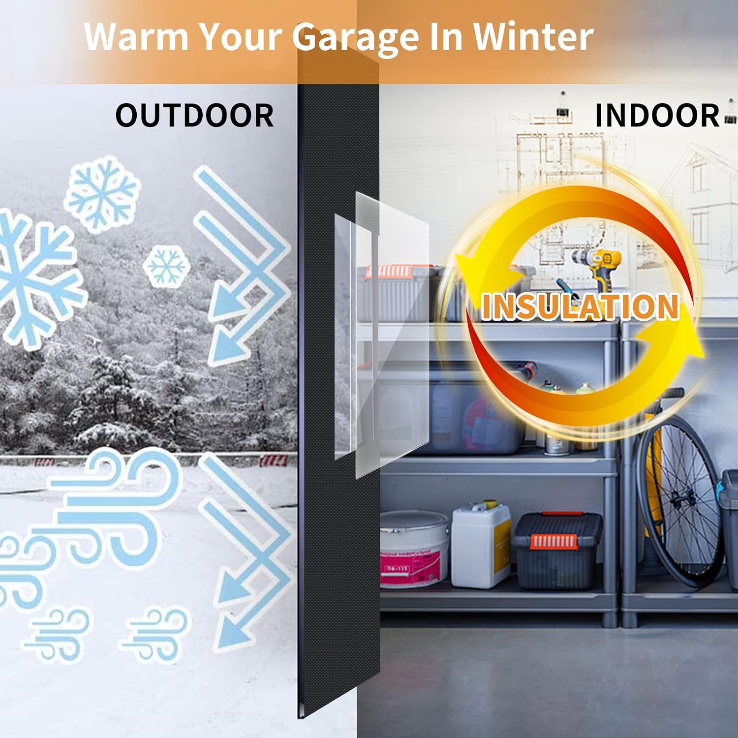 Garage Door Insulation Kit for 2 Car 16 x 7 FT, Easy Install Sliding with Track Design Heavy Duty Oxford Material Keep Cold Air Out for Winter Garage Insulation with Weight Bottom