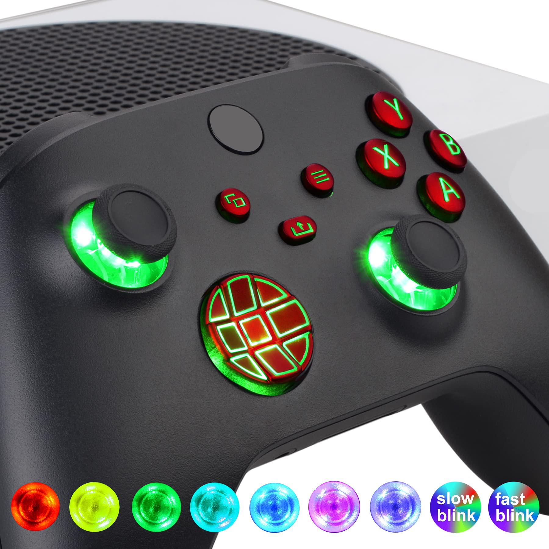 eXtremeRate Multicolori Tasti Luminosi Ricambio per Xbox Series X S Controller Dpad Analogici Pulsanti DTF LED Kit per Xbox Series X S Joystick Model 1914(Senza Controller)-Rosso Scarlatto