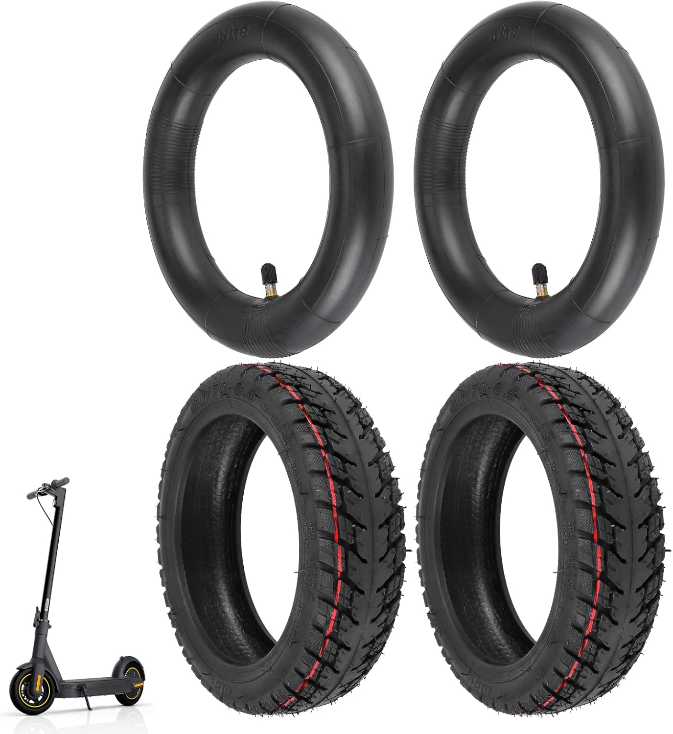 ulip 60/70-6.5 Scooter Tires with Inner Tube Pneumatic 10 Inch Tire Replacement Straight Vavle for Ninebot Max G30 G30D G30LP (2 Tires and 2 inner tubes)