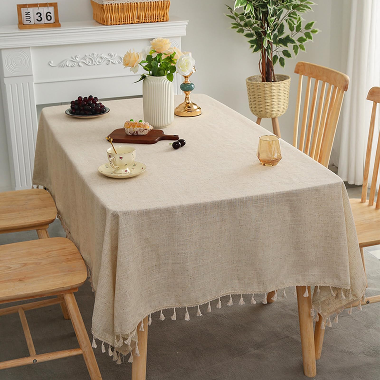 Nappe de table beige pour fête et repas de famille, grand format 140x180 cm style bohème