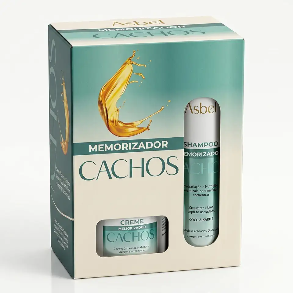 Kit Cachos Asbel Professional - Shampoo, Condicionador e Máscara 300ml - Definição Prolongada, Hidratação Intensa com Aloe Vera e Óleo de Abacate - Ativador de Cachos e Antifrizz.