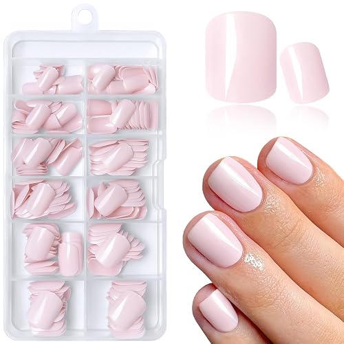 EternalClassic Light Pink Press on Nails Short Fake Nails, 240PCS Square Press ons Acrylic Nail Press ons with Adhesive Taps Stick on Nails for Women