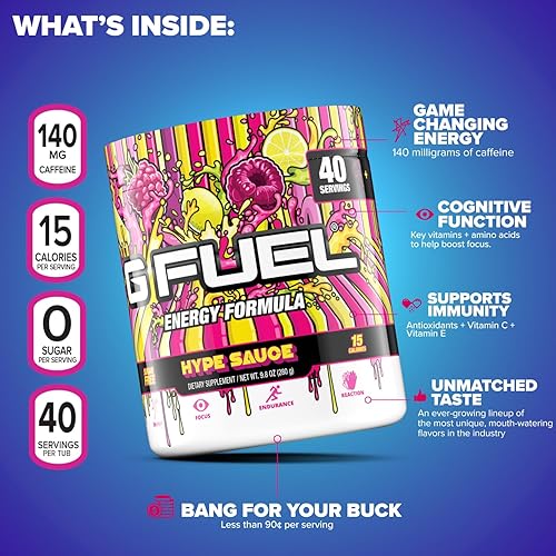 Miniatura 4 de G Fuel Hype Salsa 40 porciones Elite Energy and Endurance Fórmula 98 fl oz
