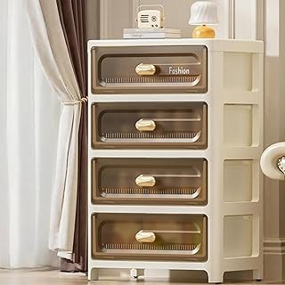Bxzzuis収納キャビネット タンス 衣類ボックス 引き出しが開けやすい 衣類収納キャスター付き 大容量 プラスチック素材 組み立てが簡単 お手入れ簡単 収納ボックス 衣類 日用品を収納できます (透明な茶色,4層) [並行輸入品]