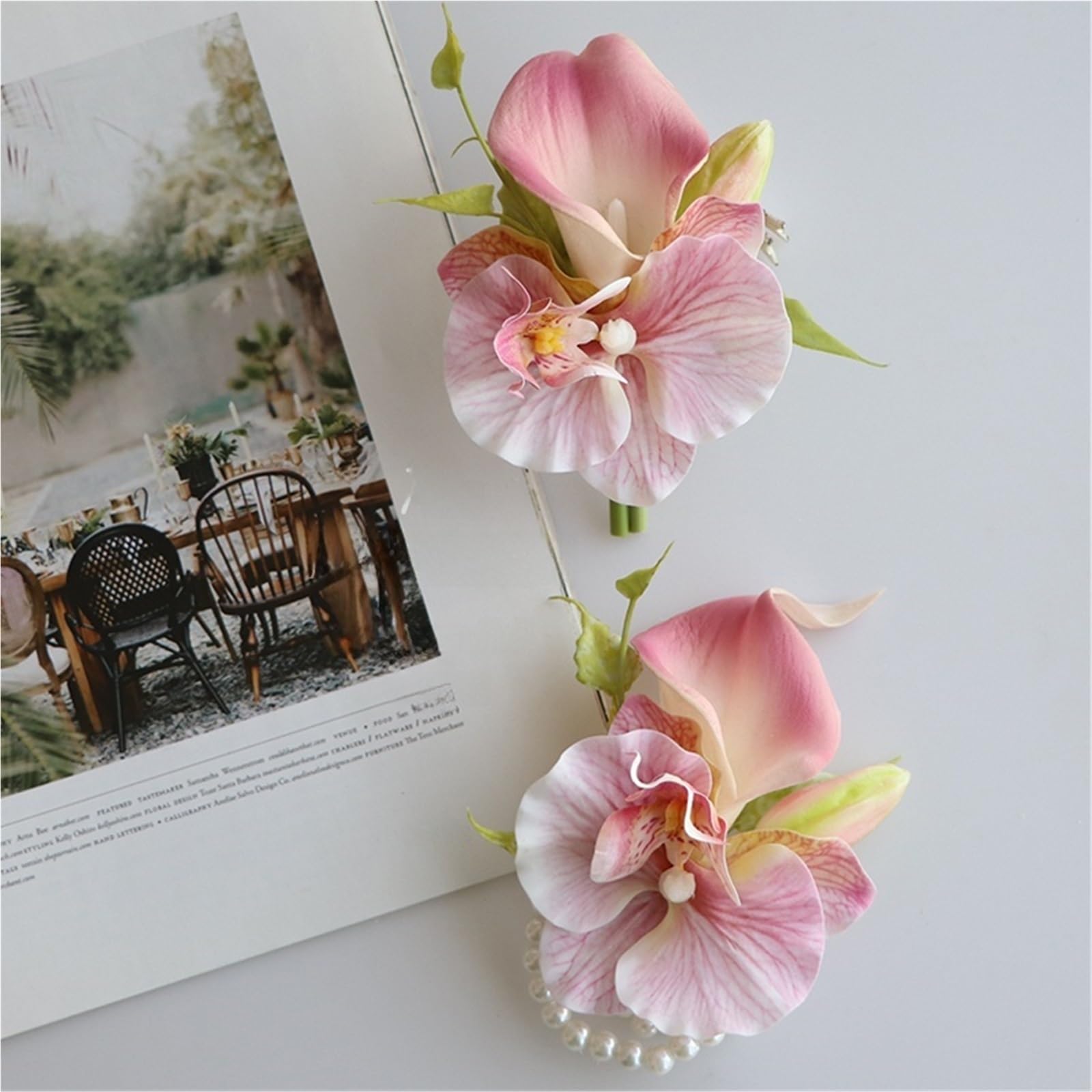 Ansteckblume BräUtigam Lilien-Orchideen-Hochzeits-Boutonniere for Trauzeugen, Brautjungfern und Bräute | Wrist flower