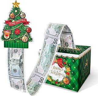 YAOLIGIFT Christmas Money Box for Cash Gift Pull, Surprise Explosion Gift with 60Pcs Transparent Bags for Christmas, DIY Holiday Cash Box for Money Holder for Women Men Girls Boys Mom Dad (Green)