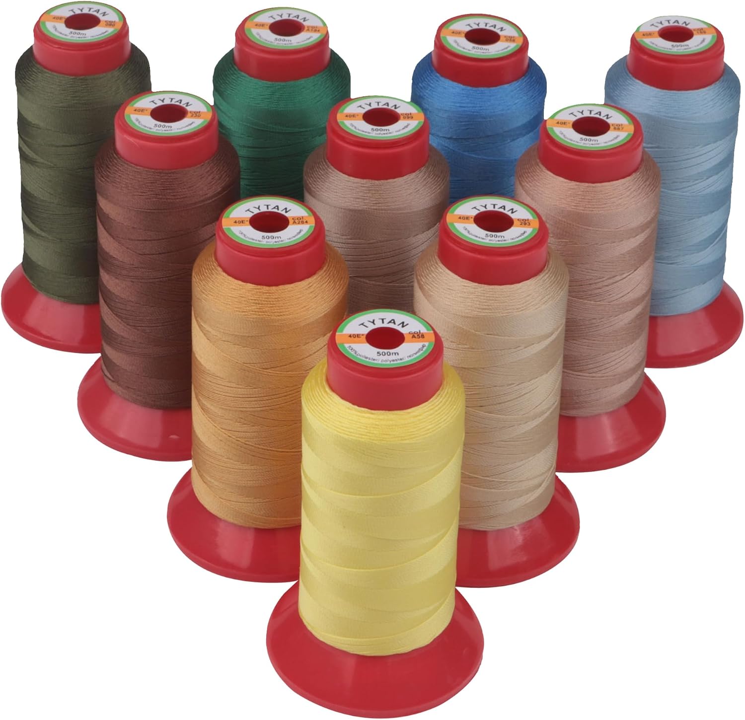 UV Resistant High Strength Polyester Sewing Thread 250D/3 Tex 90 10 Cones Per Set 500M Each Spool for Outdoor Gear, Furniture Upholstery, Leather Goods, Canvas, Denim, Footwear, Etc. (Set 3)