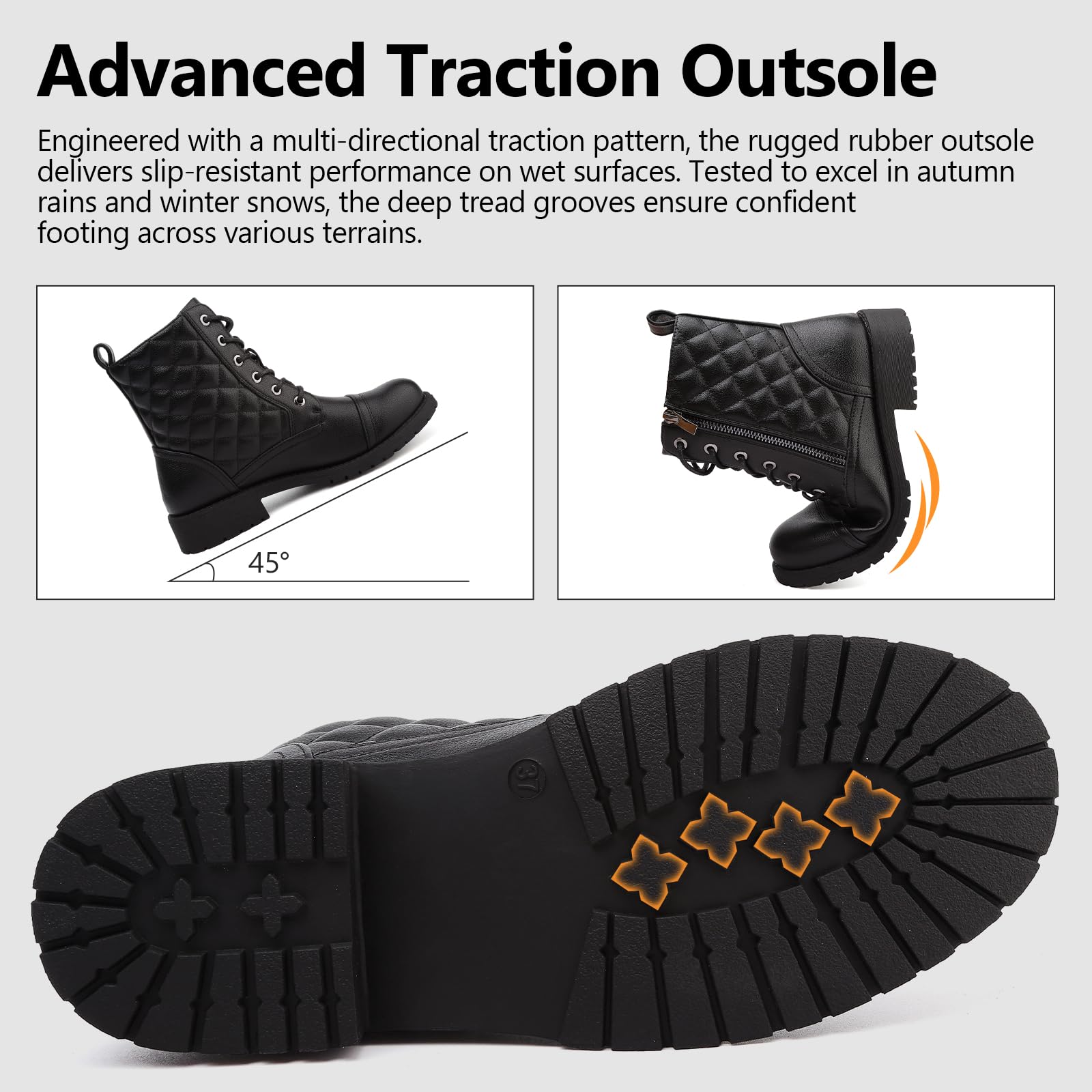 Maxome Stiefeletten für Damen, wasserdicht, Kampfstiefel, schwarz, Schnürstiefel, seitlicher Reißverschluss, niedriger Absatz, Booties
