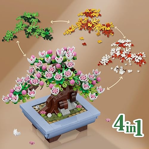 Miniatura 6 de HOGOKIDS Juego de construcción de flores de cerezo – 584 piezas de juguete de bloque de construcción de árbol bonsái de 4 estaciones, colección