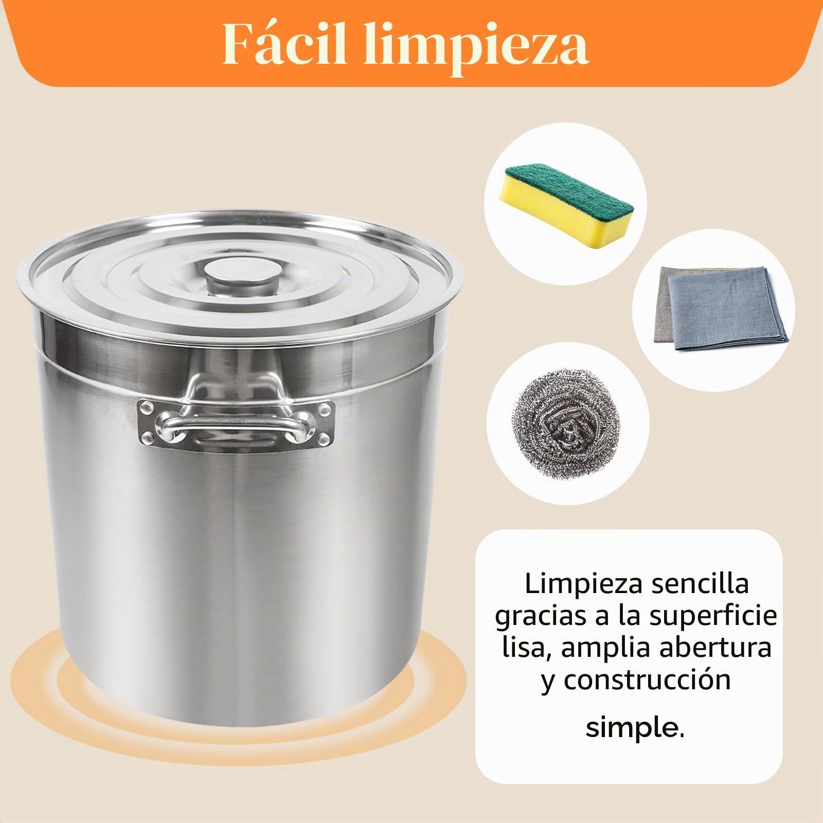 50L olla de cocina, olla grande de 40 cm de acero inoxidable con tapa y asas retráctiles, ollas grandes de gran capacidad para cocinar verduras para cocinar a fuego lento, asar y mantener