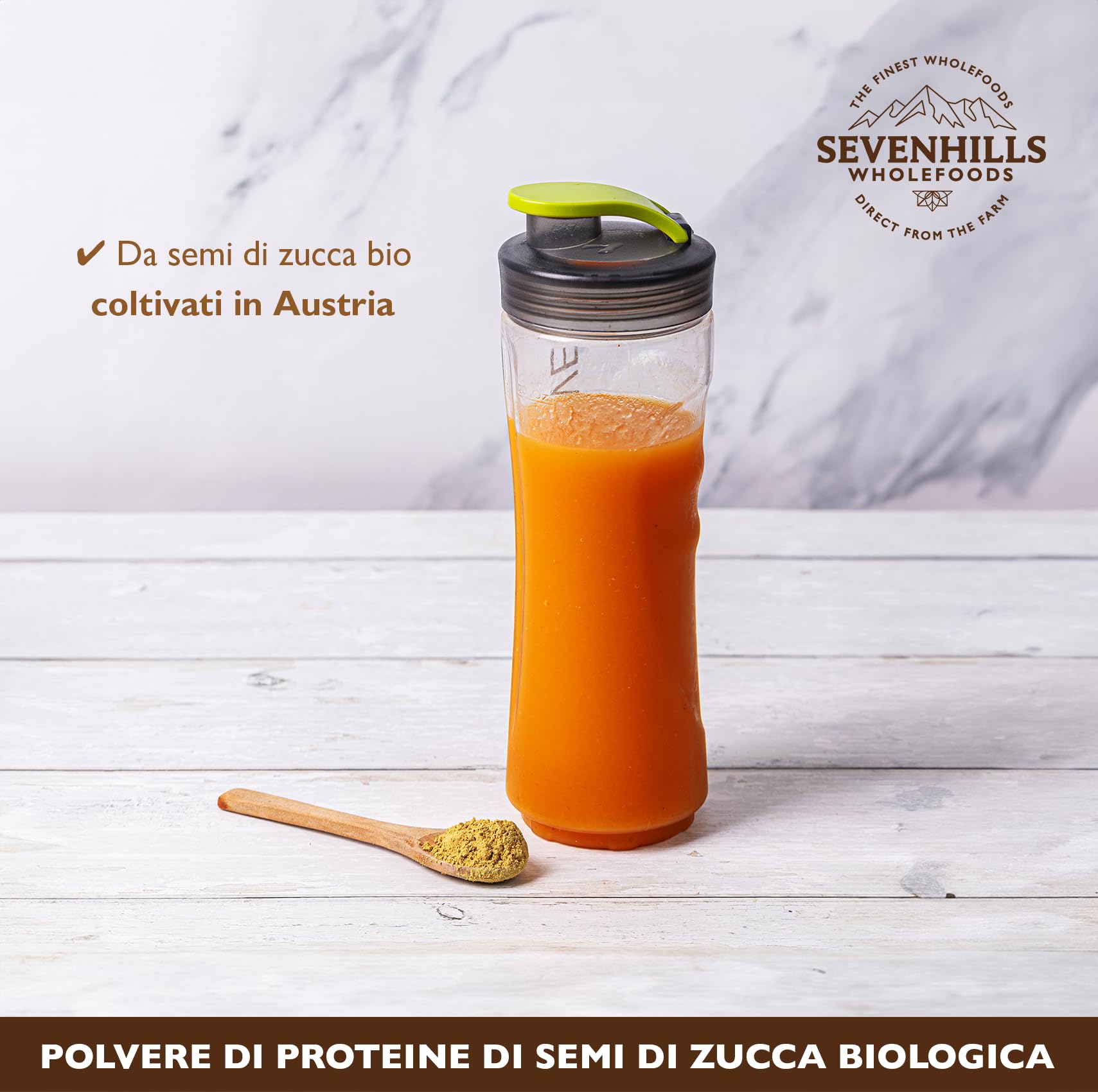 Sevenhills Wholefoods Proteine ​​in polvere di semi di zucca biologici 900g, tostati delicatamente, 60% di proteine
