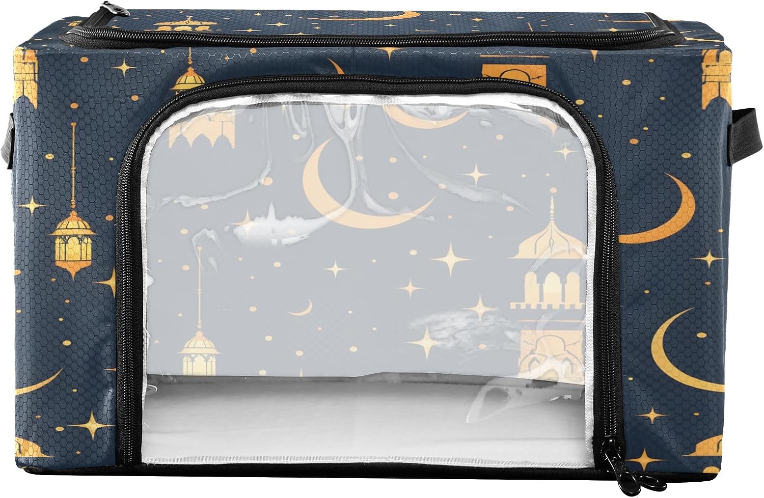 Foldable Storage Bin Golden Lamp and Moon Stars Sturdy Under Bed Storage Container with Clear Window and Handle