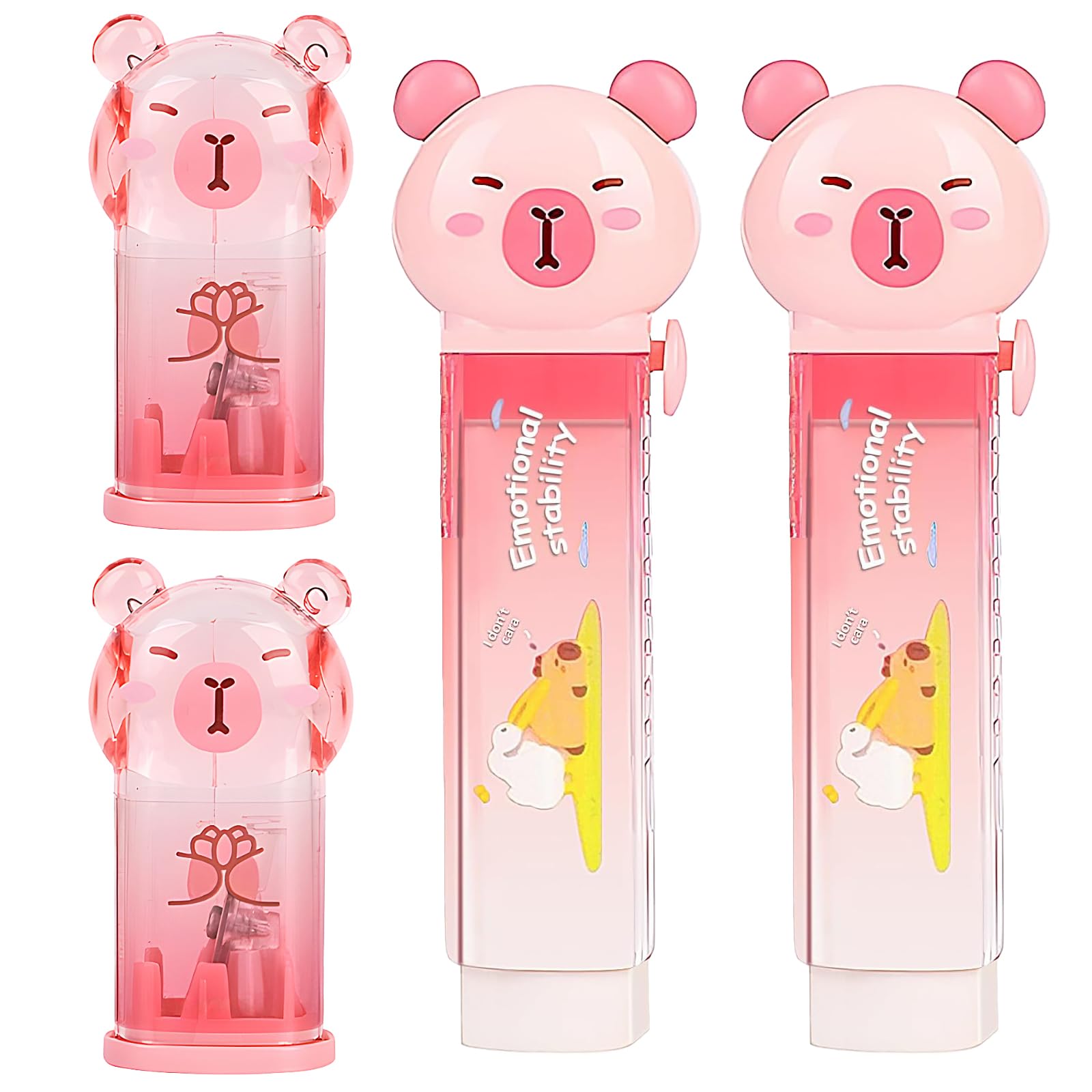 2 Retractable Capybara Erasers and 2 Pencil Sharpeners,4Pcs Capybara Cute Stationery Set,Kawaii School Supplies,for Kawaii Office School Home Supplies