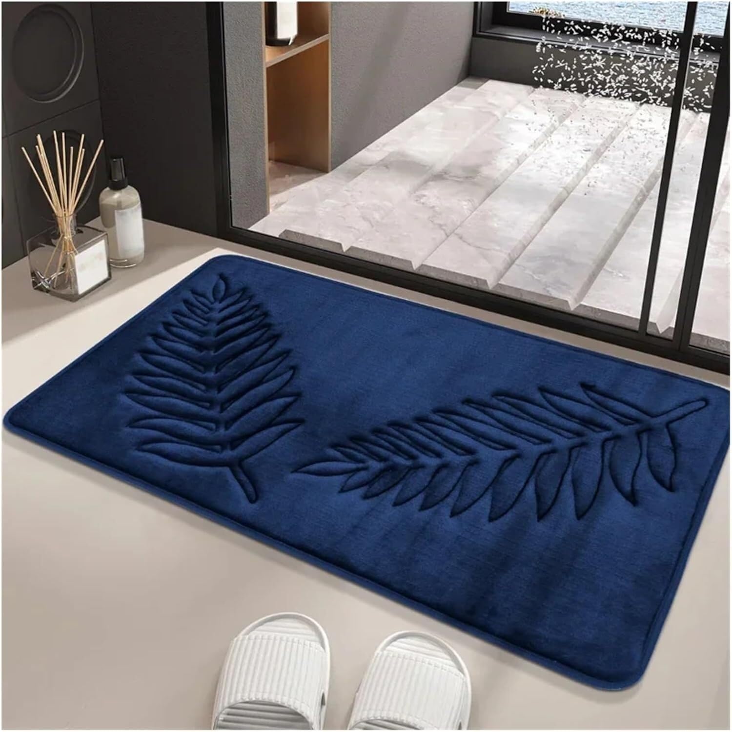 KeuLen Matten for Badezimmer, 1 Stück, saugfähig, rutschfest, Memory-Schaum, for Wohnzimmer, Schlafzimmer, Küche, Heimteppich, Baumwolle, Badezimmer, Bodenteppiche for den Heimgebrauch(Blue,60x90cm)