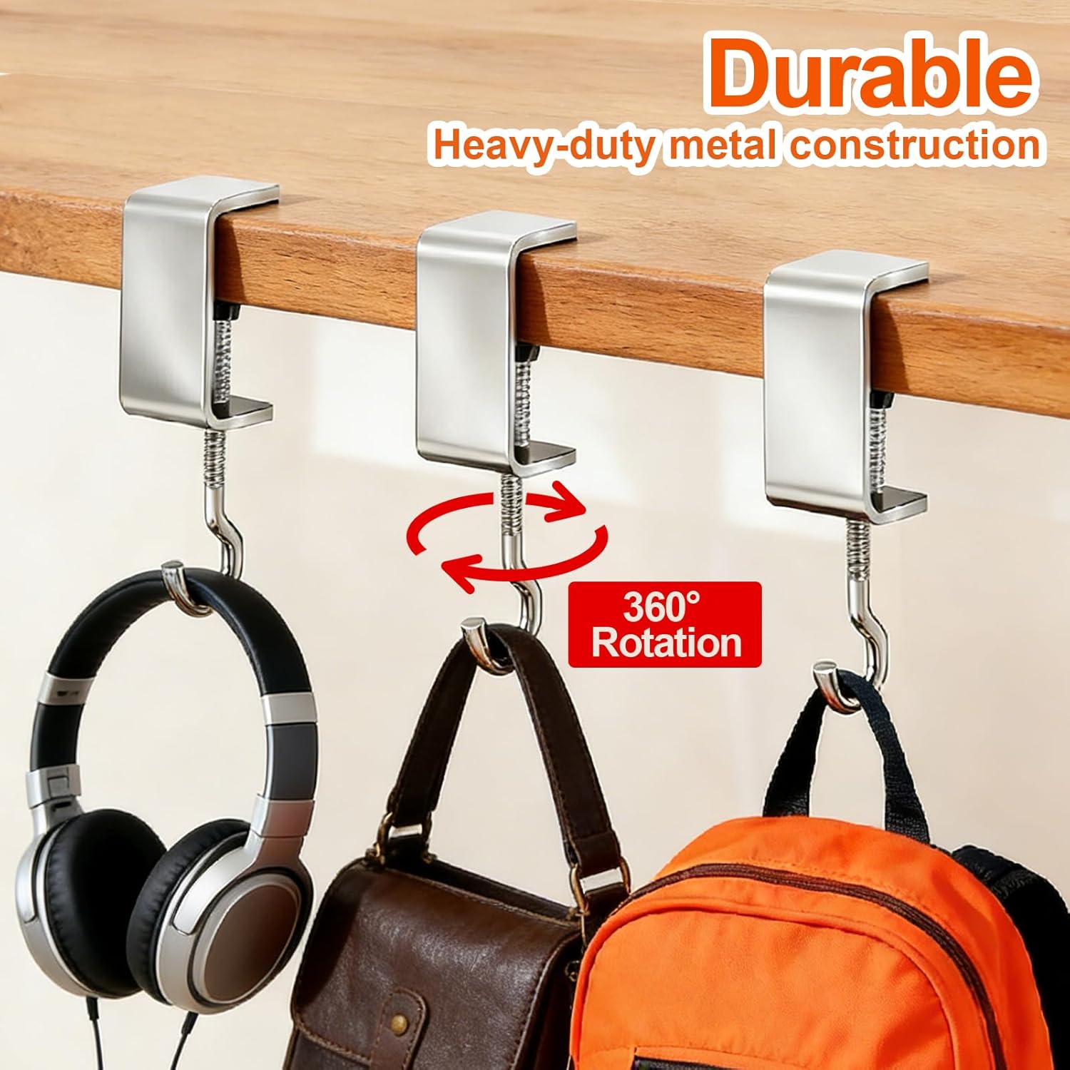 8 Pcs Desk Hook, Adjustable Shelf Hooks Heavy-Duty Table Hook Clamp Metal Desk Hanger Hanging Bag Backpack Headphones, Tool-Free Installation Desktop Mounting Hook (Sliver 8 Pcs)