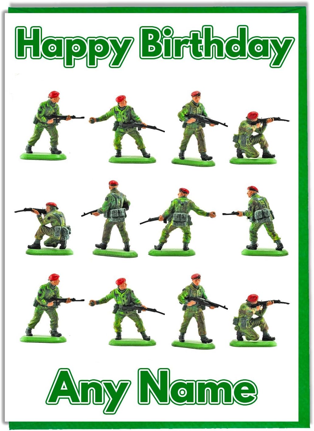 Carte D Anniversaire Personnalisee Avec Soldats De Jouets Militaires Ajoutez Un Nom Et Un Age Amazon Fr Fournitures De Bureau