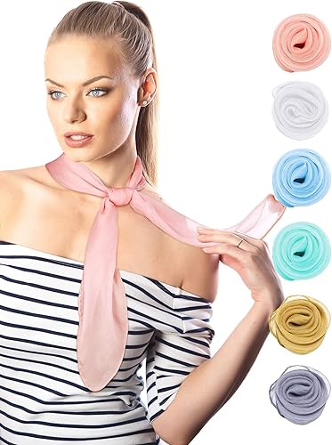 Miniatura 2 de Boao 6 bufandas de gasa de los años 50, bufanda cuadrada para el cuello, bufandas para la cabeza, bufandas vintage suaves de poliéster para mujeres,