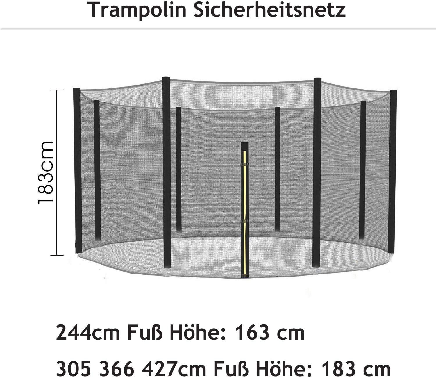 Sicherheitsnetz Ersatznetz für Trampolin Ø 244 305 366 427 cm, Gartentrampolin Ersatznetz für 6/8 Stangen, Netz außenliegend, Ersatzteil reißfest, UV-beständig