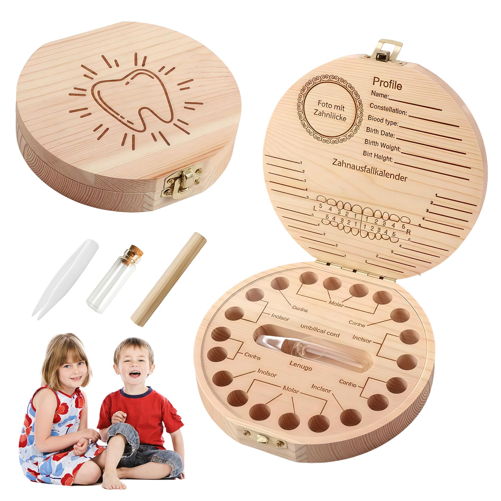 OUDQFCJ Scatola Porta Dentini da Latte in Legno, Cofanetto Fatto a Mano con Scritte in Lingua Italiana, Scatola Dentini da Latte Bambino Bambina, Portadentini Bambini, Idea Regalo per Ricordi