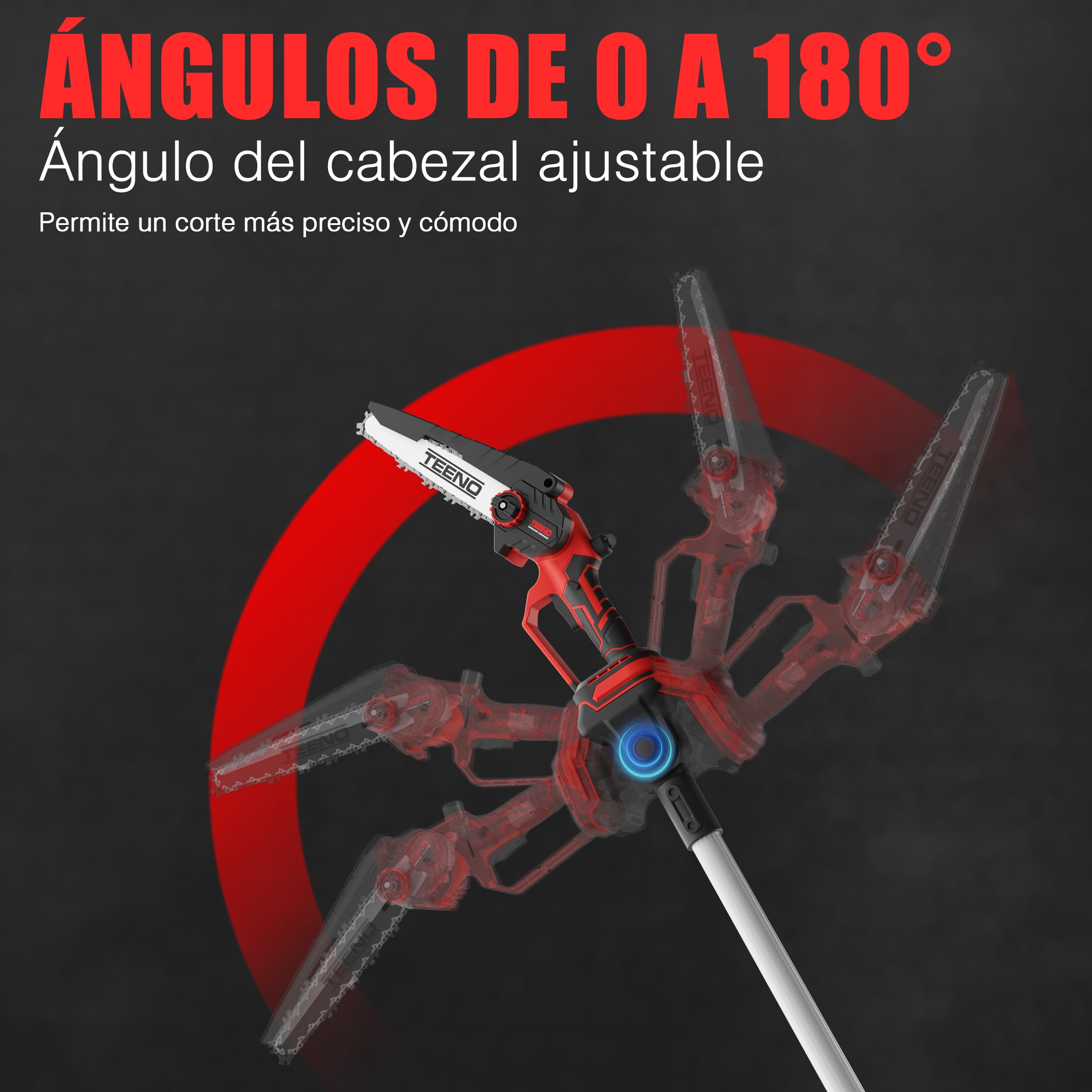 motosierra eléctrica TEENO,Sierra Electrica Podar Arboles 2 en 1, cortadora de ramas telescópica eléctrica, pértiga telescópica, 6 pulgadas, batería 2 * 4000 mAH