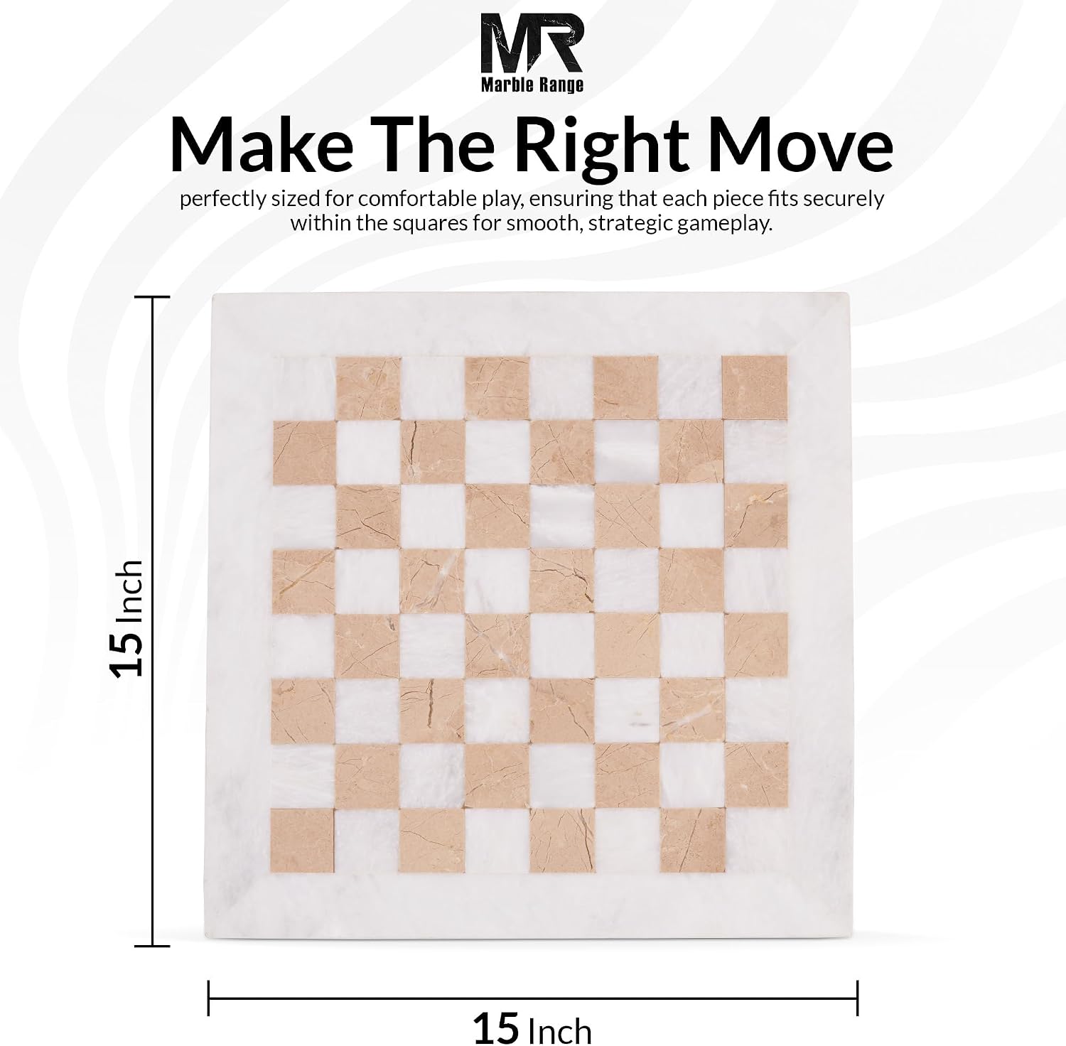 Marble Chess Board 15 Inch Handmade White and Verona Stone Luxury Board Games for Adults & Family - Ideal Chess Board for Travel, Tabletop Play & Home Decor
