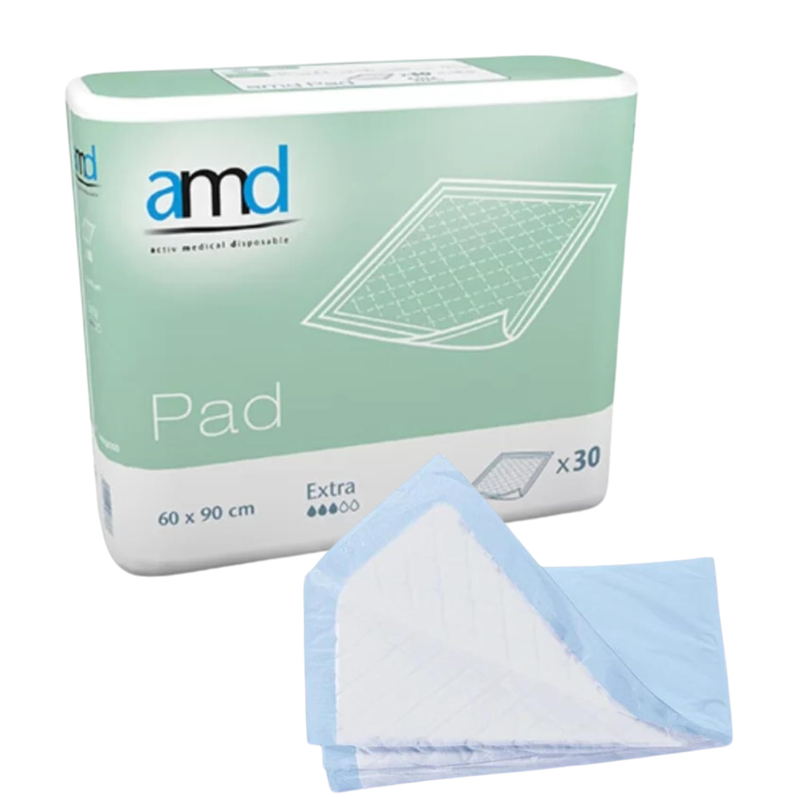 AMD Caja 4 Paquetes de 30 Unidades Salvacamas Desechables 60x90 Extra. Empapadores Cama Adultos Desechables 120 Unidades. Protector de Cama de un Solo Uso. Cambiadores Desechables absorción Extra.